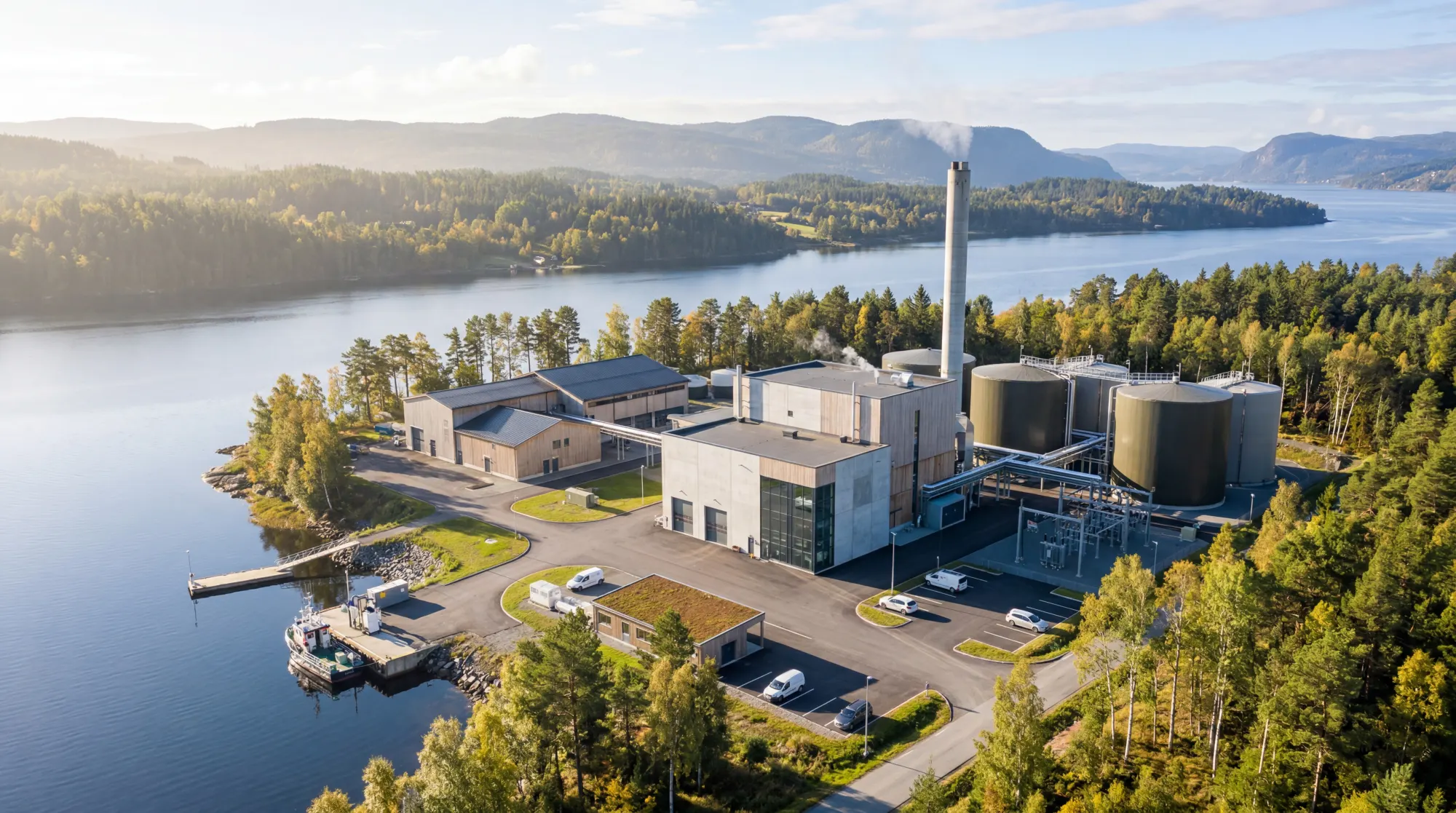 Aerial view of an operational industrial facility with interactive points showing where aCurve connects sensor data.