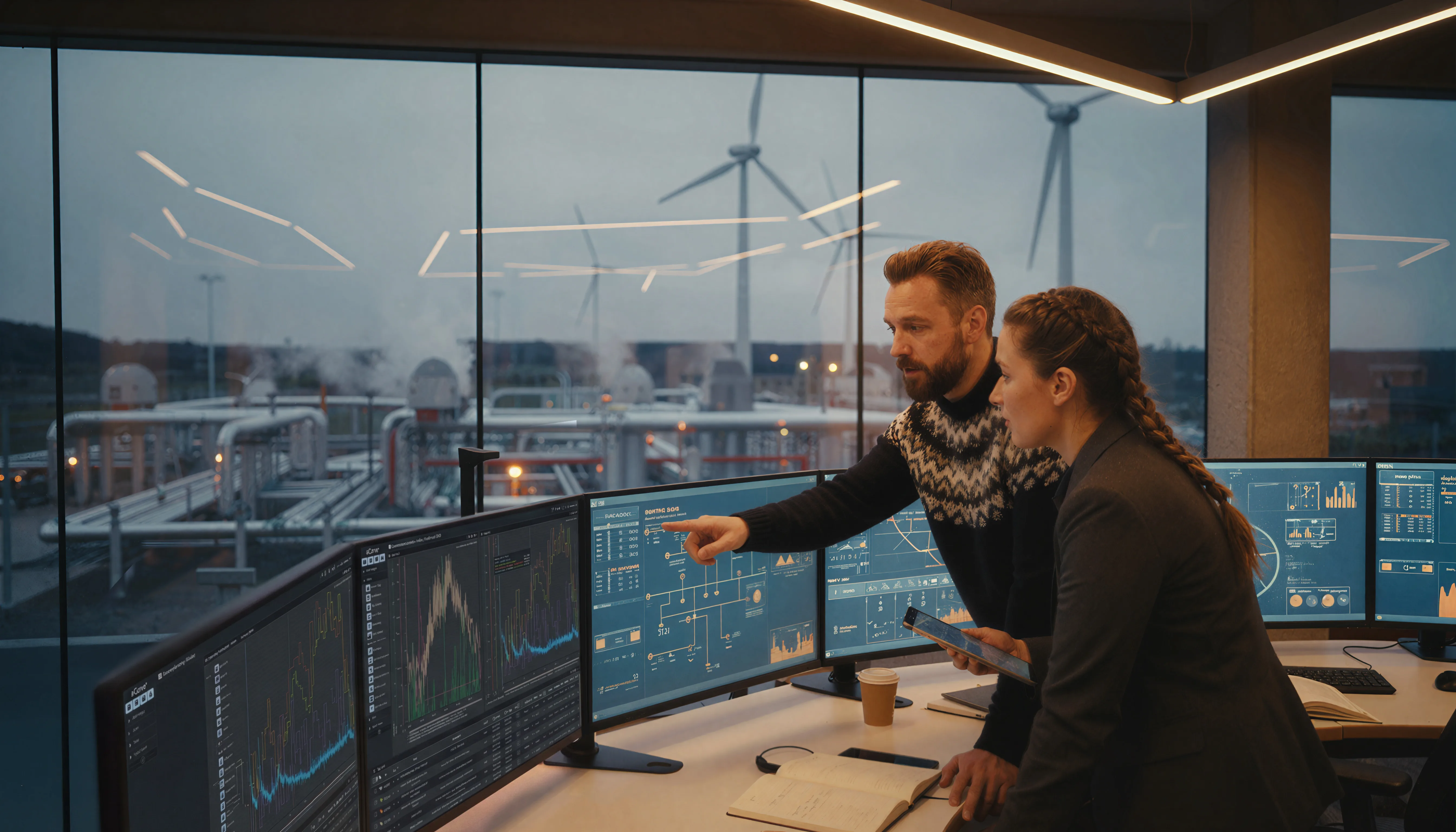Operations team reviewing dashboards across multiple monitors